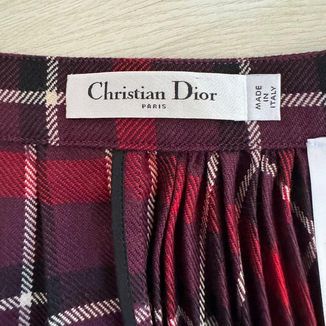 未使用☆正規品　Dior　赤チェック プリーツスカート　ラップスカート