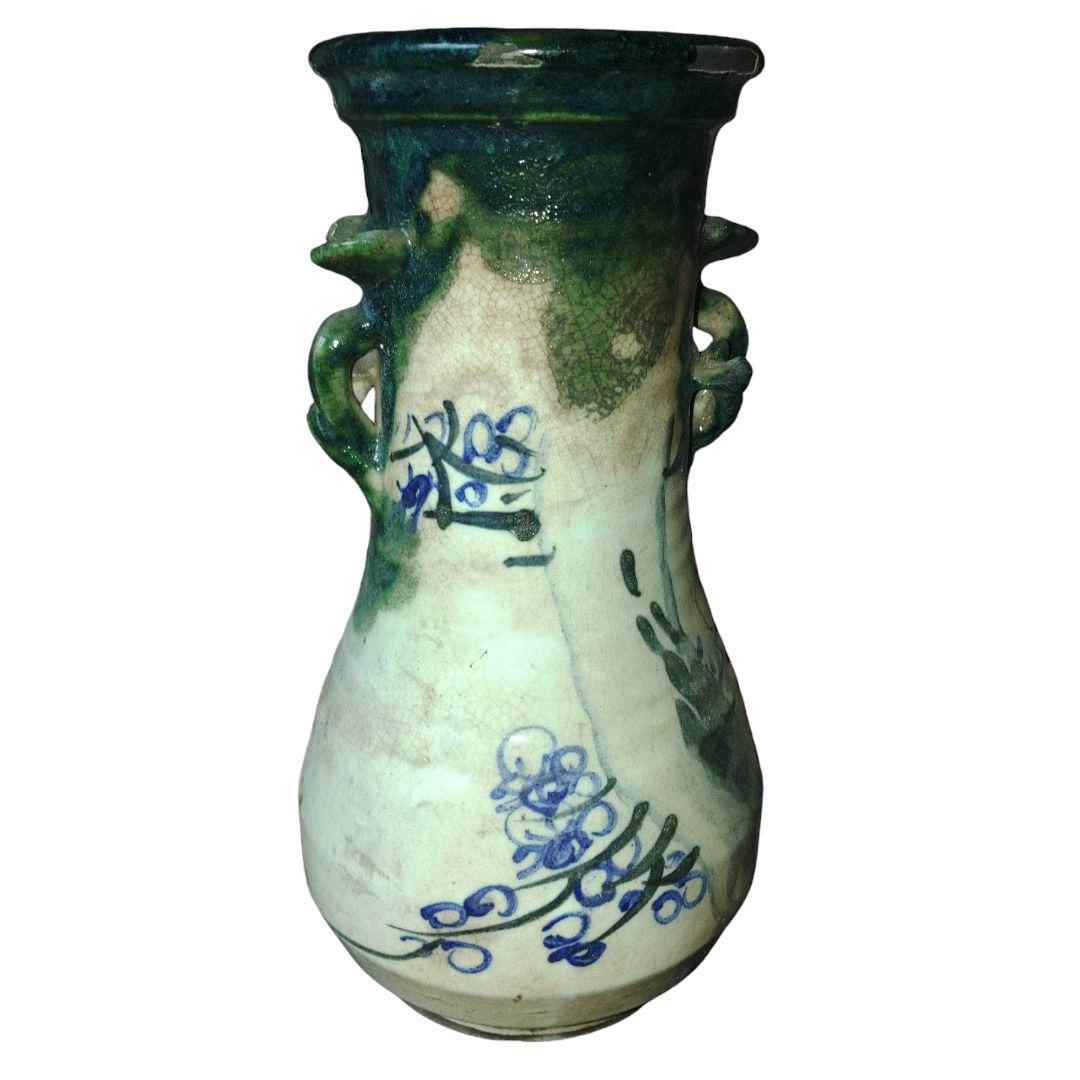 希少　越後太丘焼　霊芝取手付花瓶