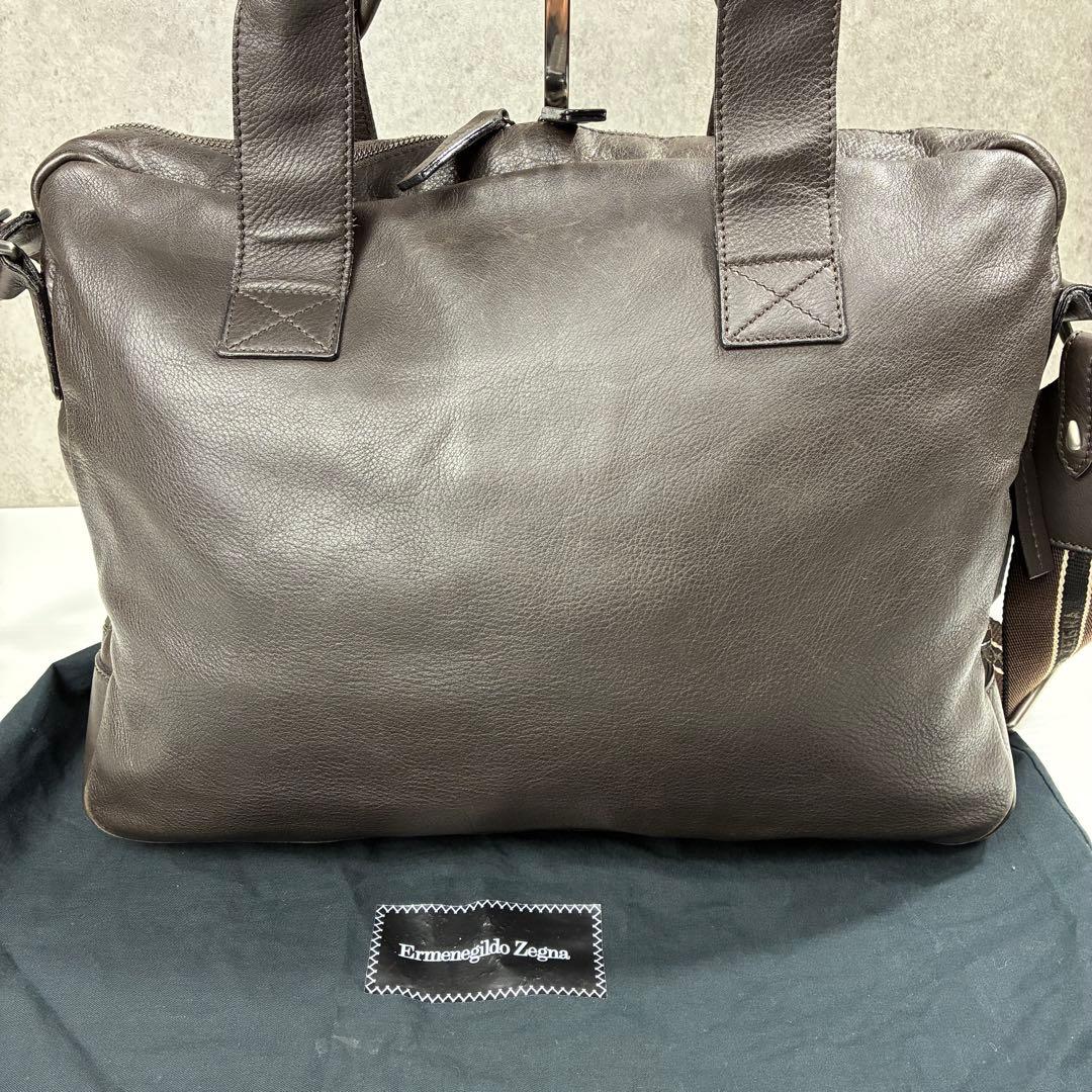 エルメネジルド ゼニア 2way レザー ビジネスバッグ ダークブラウン