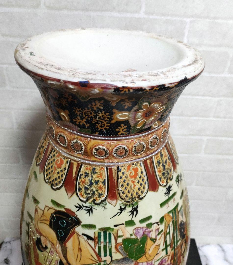 中国美術 大型飾り壺 双耳大花瓶 金彩 美人画 豪華爛漫 60cmサイズ