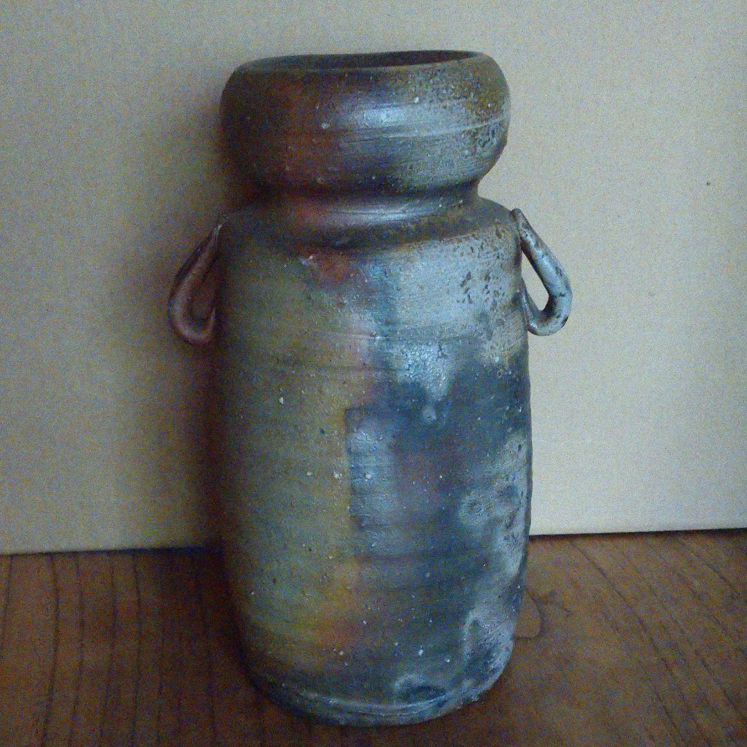 備前焼  『木村陶峰』耳付窯変花入  茶道具