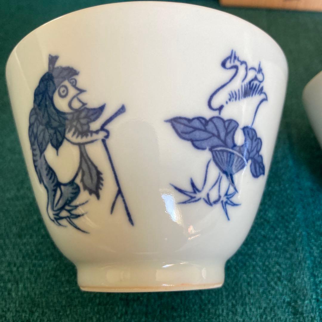 京焼 清水焼 平安吉兆 高山寺 鳥獣戯画倣 汲出 茶碗 湯呑 五客 共