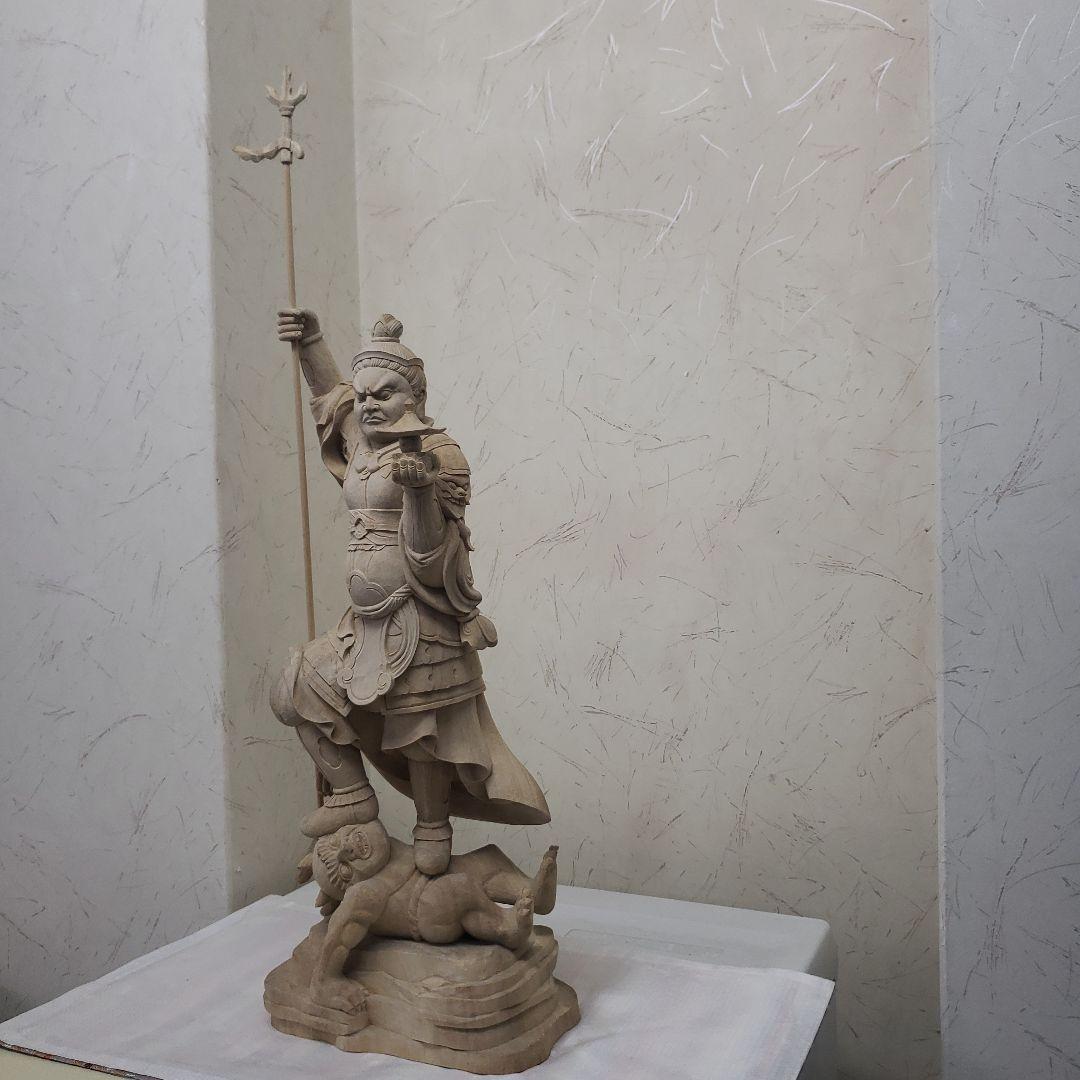 Bフライデー蔵出し特価魔除け金運上げ仏像☆楠材毘沙門天立像1尺立