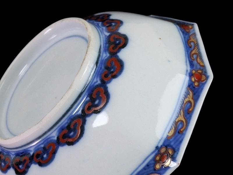 大聖寺伊万里　金襴手　鳳凰に雲　花に青海波の図　八角膾皿　D737AS-fbsv