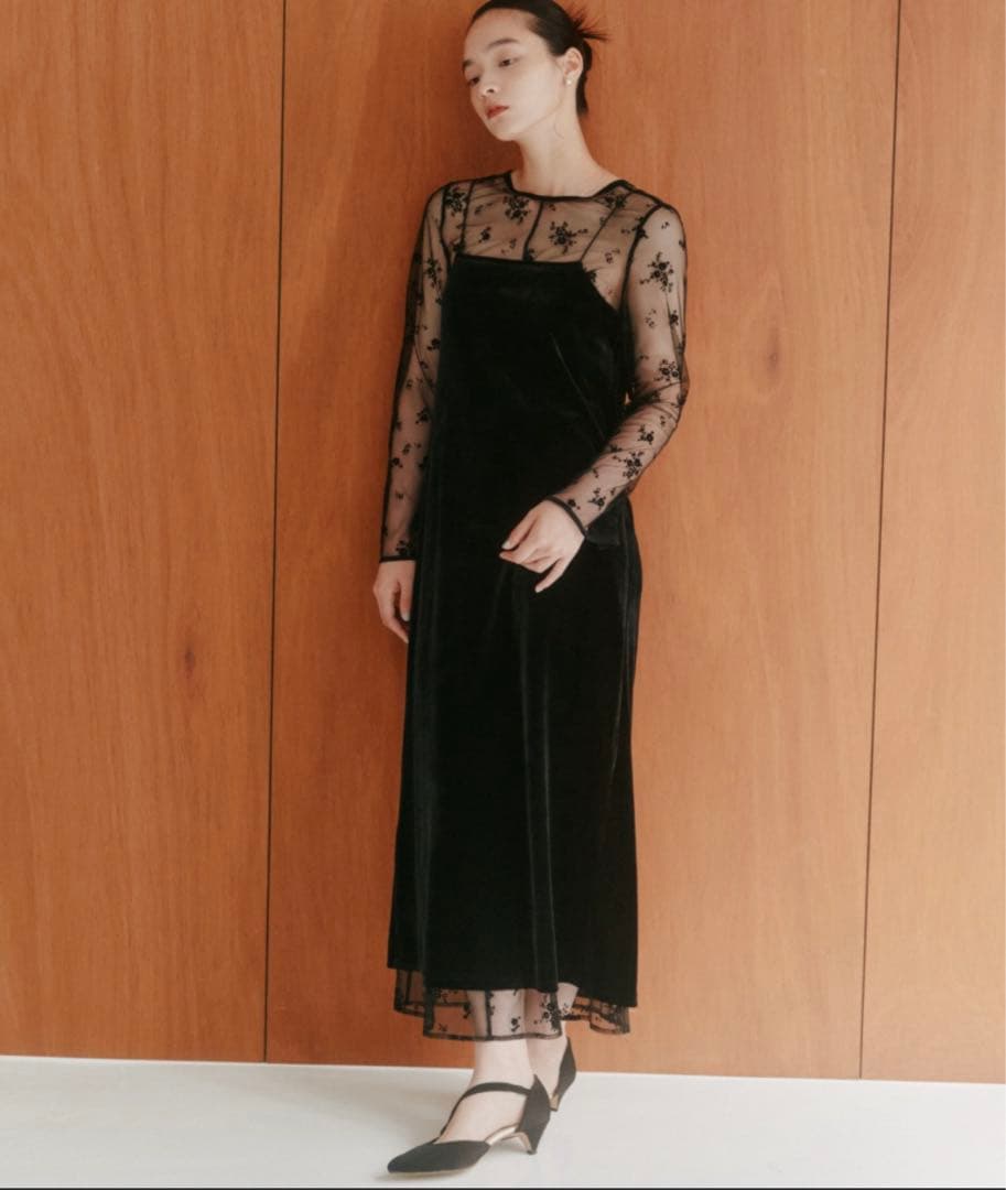 人気ブランド【kaene】 フロッキーベロア2wayドレス ダークブラウン