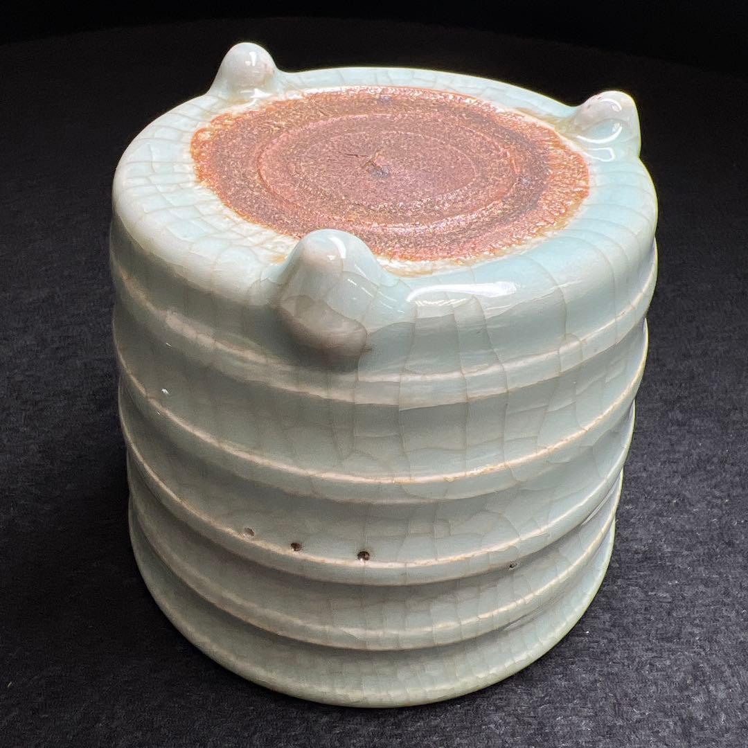 中国元時代 七官青磁 上手 銀火屋香炉 木箱付 東Y7-