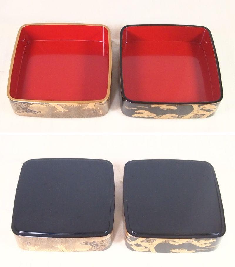 高級・良品】輪島塗 五島屋謹製 光甫作 松島蒔絵 四段重箱 台付き