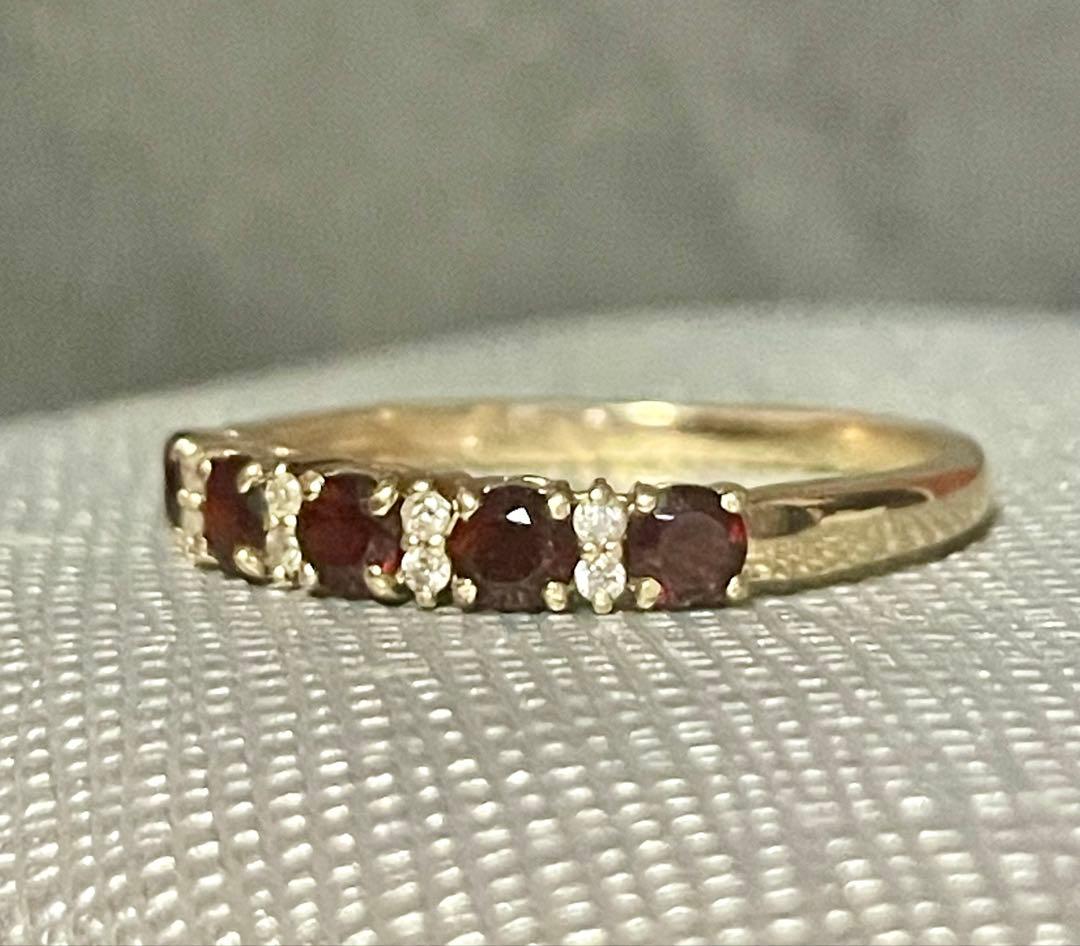 k10金ガーネット＆ダイヤモンドリング　ハーフエタニティ