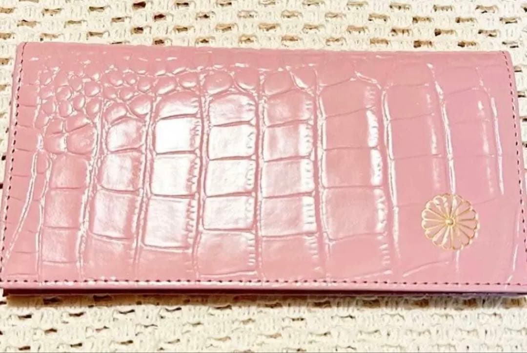 皇居財布 クロコ型押し 牛革 ピンク 長財布 箱あり 販売終了 限定品 菊