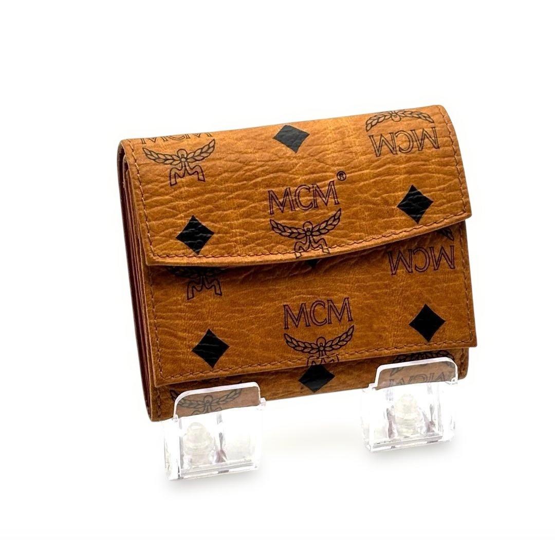 新品・未使用MCM エムシーエム 三つ折り財布 レザーブラウンロゴ入り