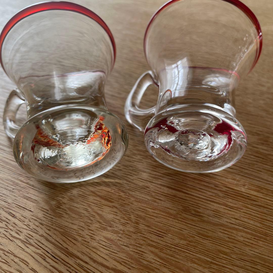 アイスクリームコップ 氷コップ 赤縁 手吹きガラス アンティーク 骨董