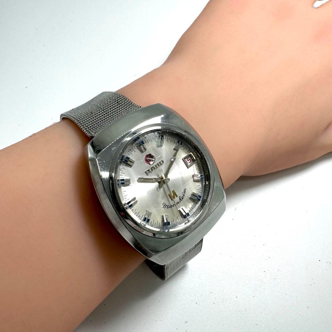 【稼働】RADO 腕時計 マンハイム 自動巻き カットガラス メンズ シルバー