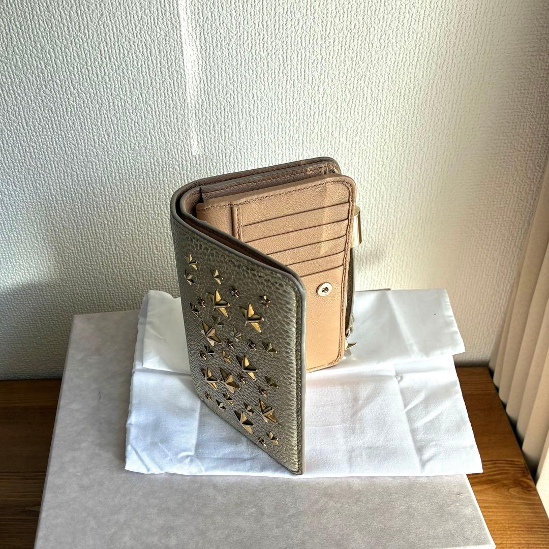 最終価格☆新品未使用JIMMY CHOOゴールド×クリスタルスタッズ 二つ折り