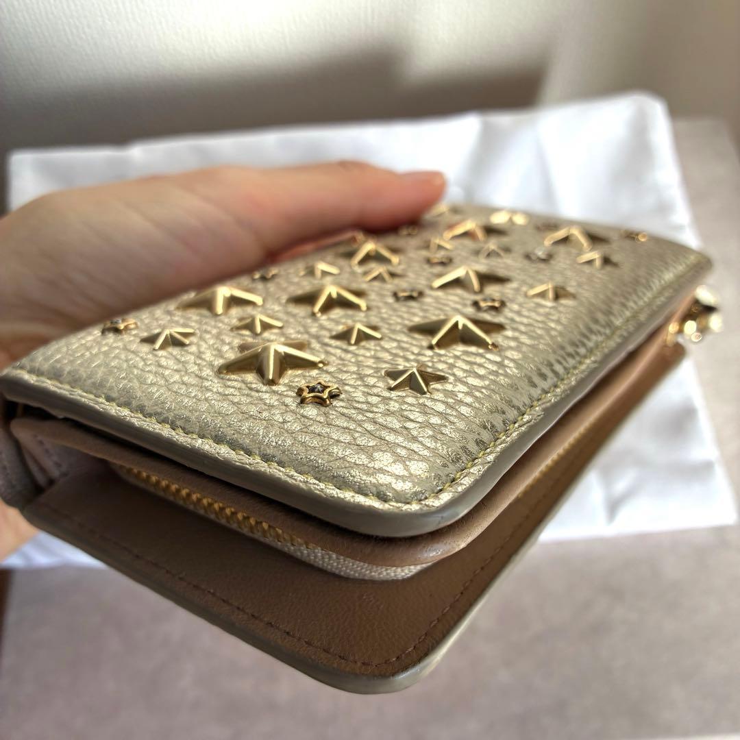 最終価格☆新品未使用JIMMY CHOOゴールド×クリスタルスタッズ 二つ折り