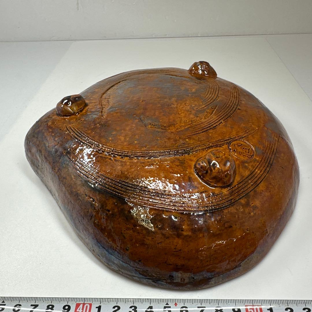 十六代　大樋長左衛門　大樋楽吉貝形大鉢　共箱　最大幅約28㎝　東Y7-0423⑤