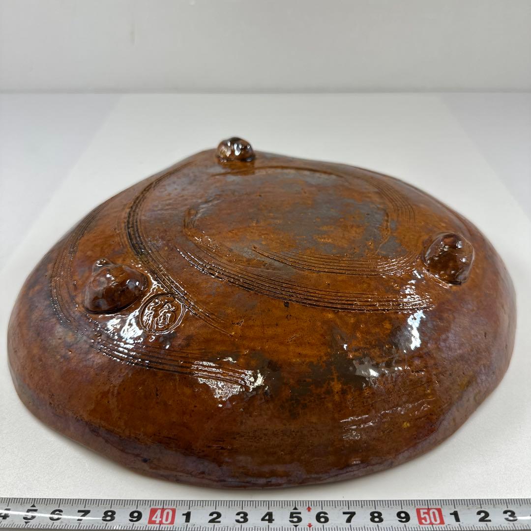 十六代　大樋長左衛門　大樋楽吉貝形大鉢　共箱　最大幅約28㎝　東Y7-0423⑤