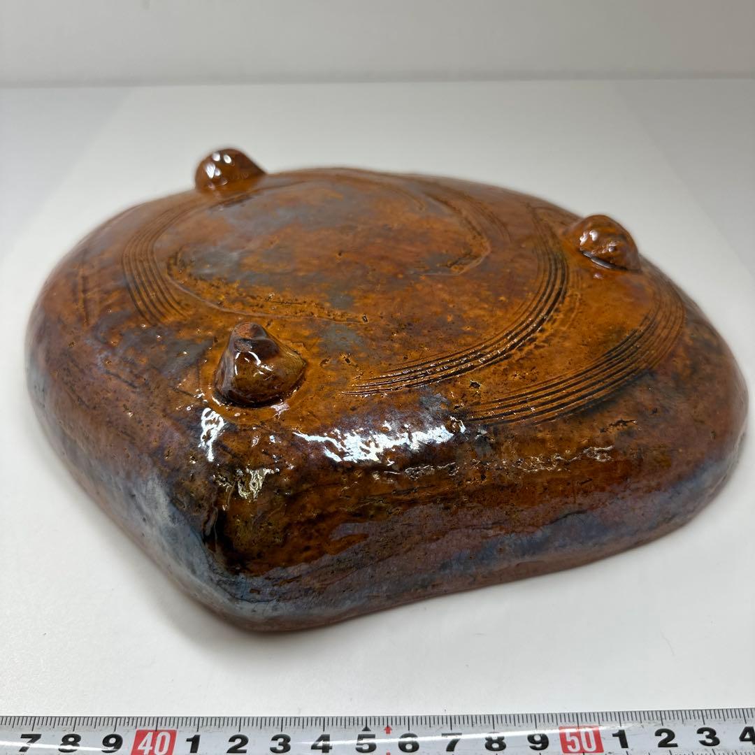 十六代　大樋長左衛門　大樋楽吉貝形大鉢　共箱　最大幅約28㎝　東Y7-0423⑤