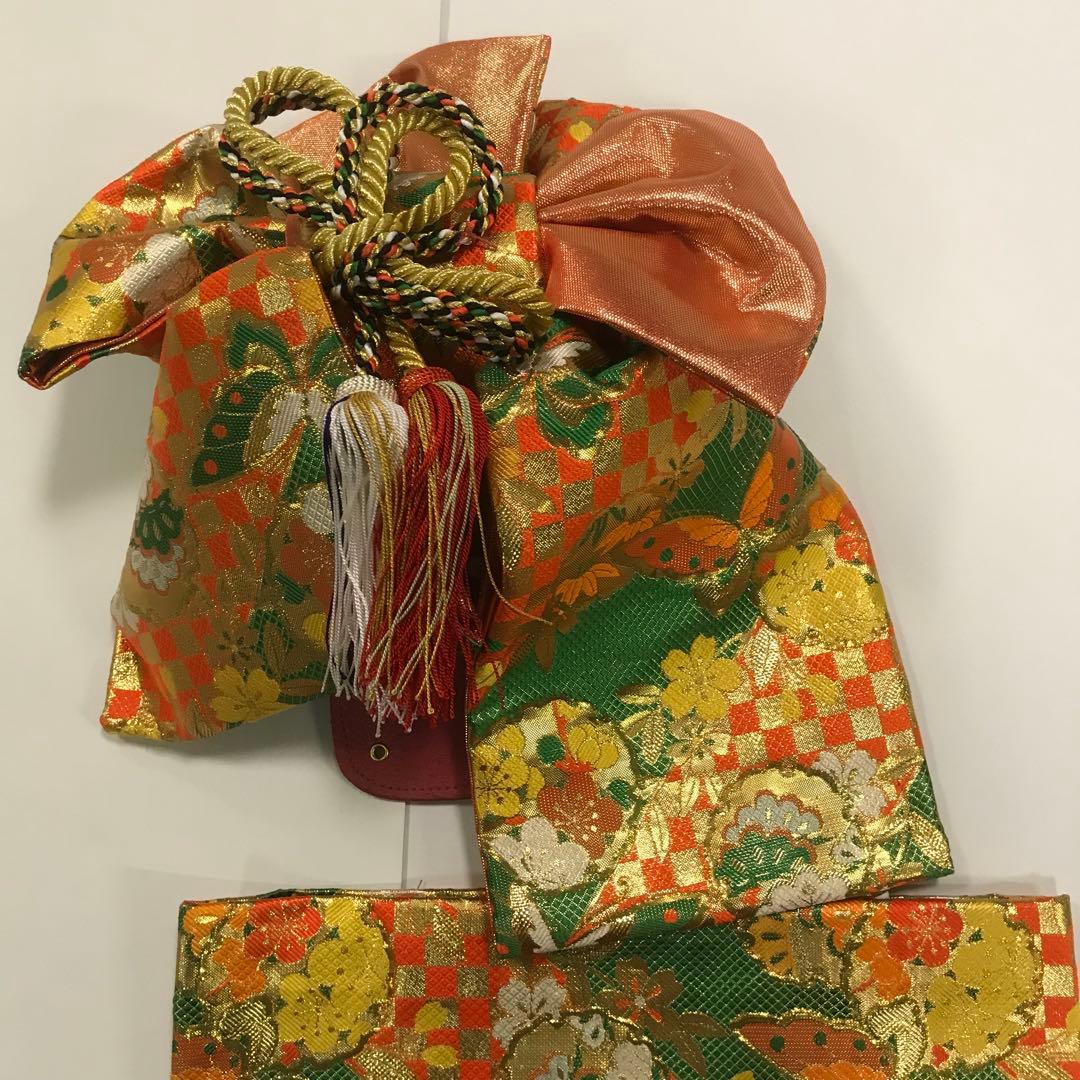 七五三　7歳女の子　着物セット　赤絞り　鼓　鴛鴦　熨斗目　鈴