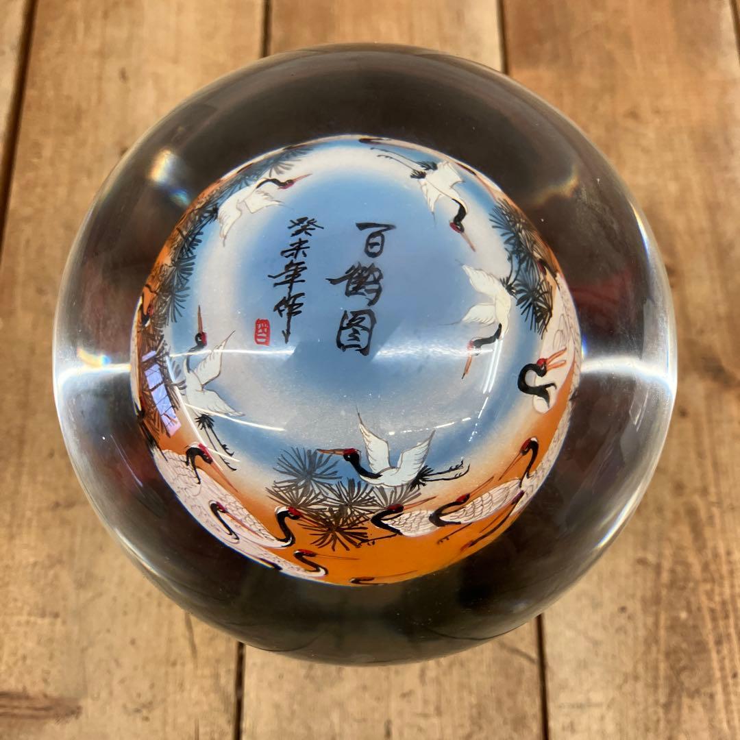 中国美術 伝統工芸品 内画球 内絵 百鶴 舞鶴 鶴 風景画 ガラス玉
