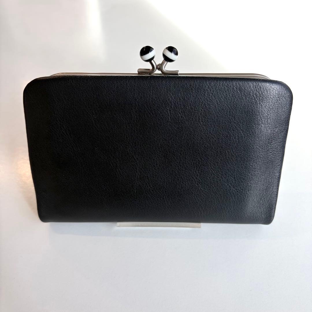 agnes b. アニエスベー 二つ折り財布 ブラック がま口 レザー 【美品