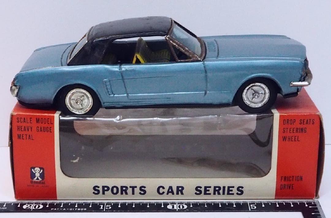 旧バンダイ【 フォード マスタング青】ブリキ自動車 tin toy car 箱付