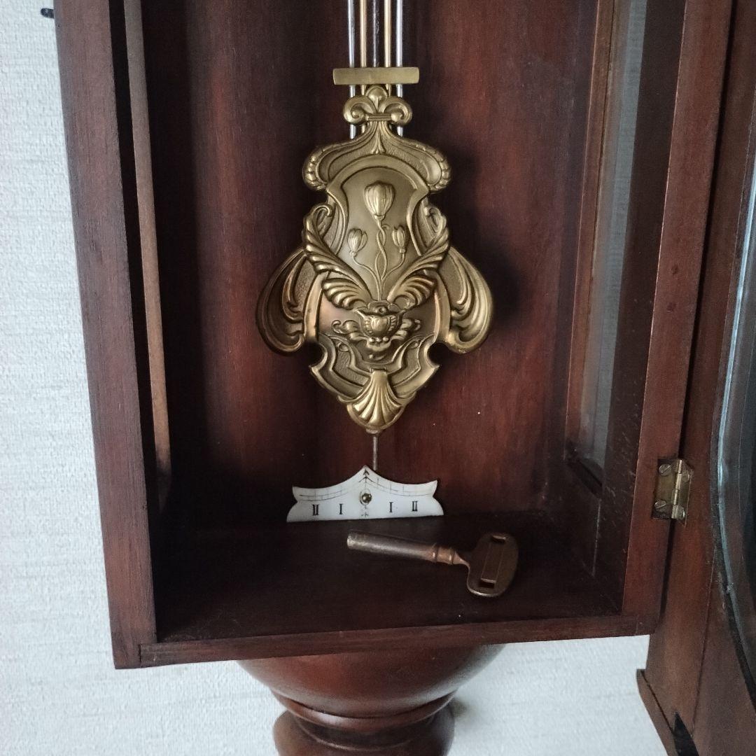 ナ*ナ様 掛時計　３面ガラス　巻き鍵付き　柱時計 　ゼンマイ式