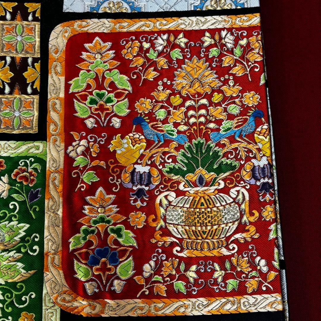 高級 更紗袋帯 華やかな刺繍 袋帯 100%絹 美術織物 豪華刺繍帯