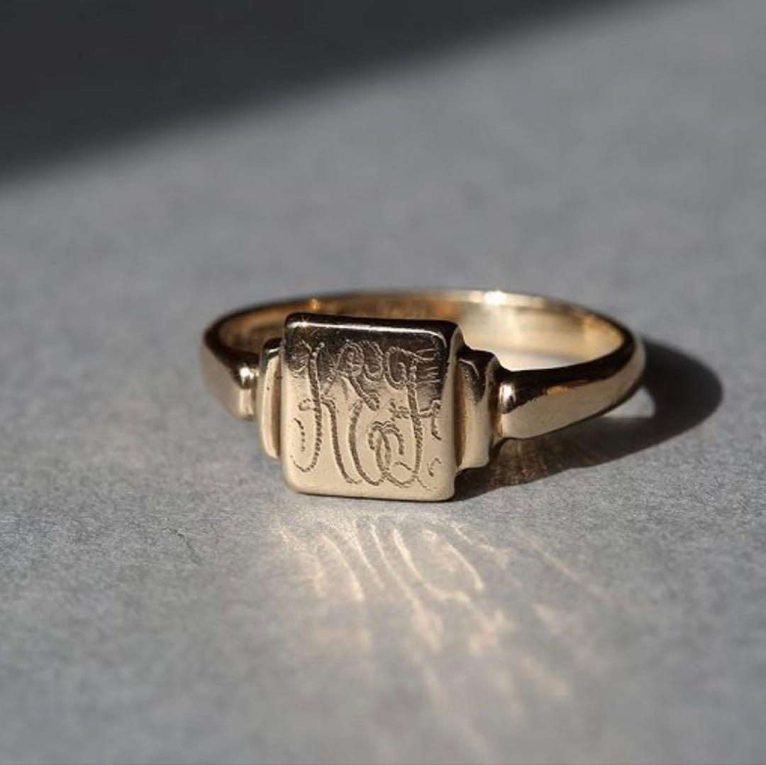 英国ビンテージ 50’s スクエア9CT シグネットリング