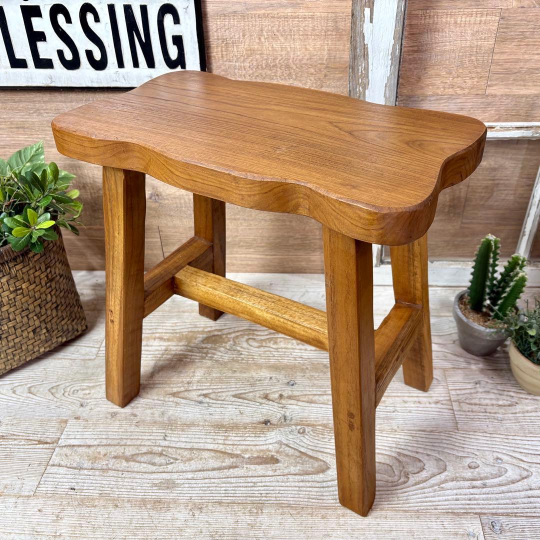 オールドチーク天然無垢材ベンチスツールワイド角サイドテーブル飾り台