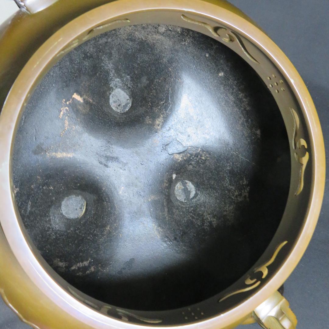 茶釜 茶道具 唐銅風炉 切合鬼面釜 木箱 共箱 在銘