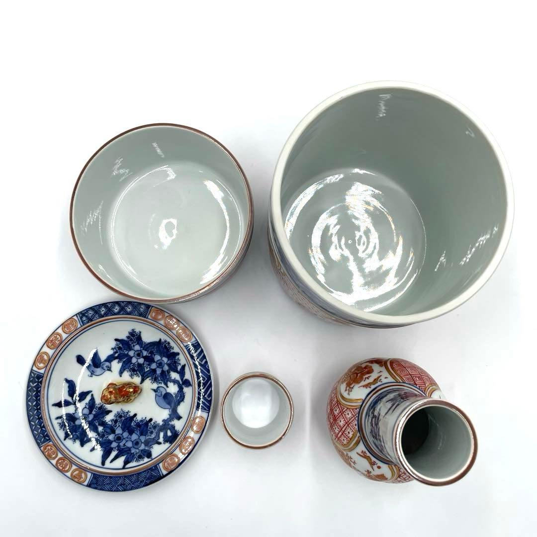 茶道具 染付 金襴手 花鳥文 平安 秀峰 台子皆具 水指 蓋置