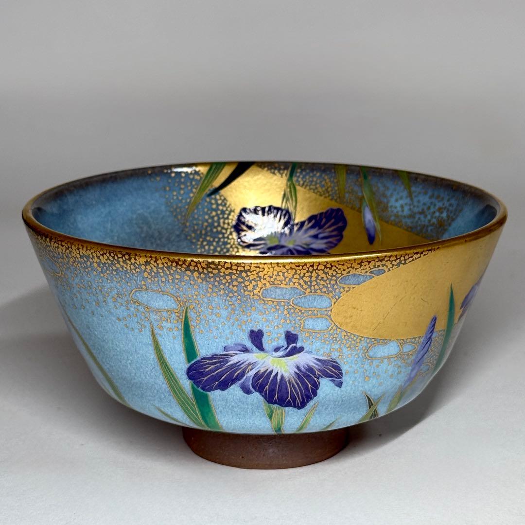 京焼 桑野睦子 御所の花 6月 花菖蒲 十二ヶ月 茶碗 抹茶碗