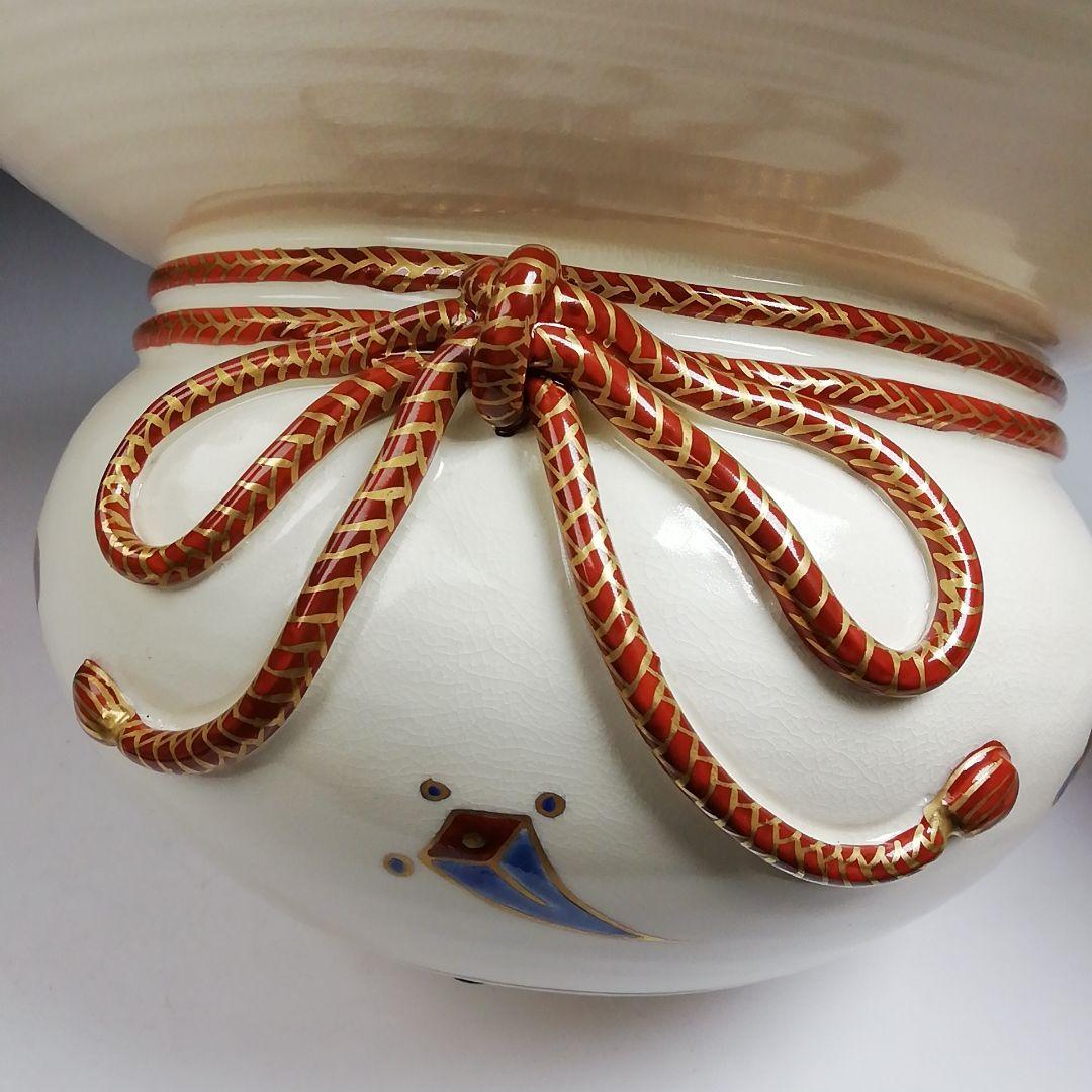 Ｔ９２５　水指　『色絵　宝尽文』『砂金袋　水指』『鳴滝窯　橋本城岳 造』　共箱