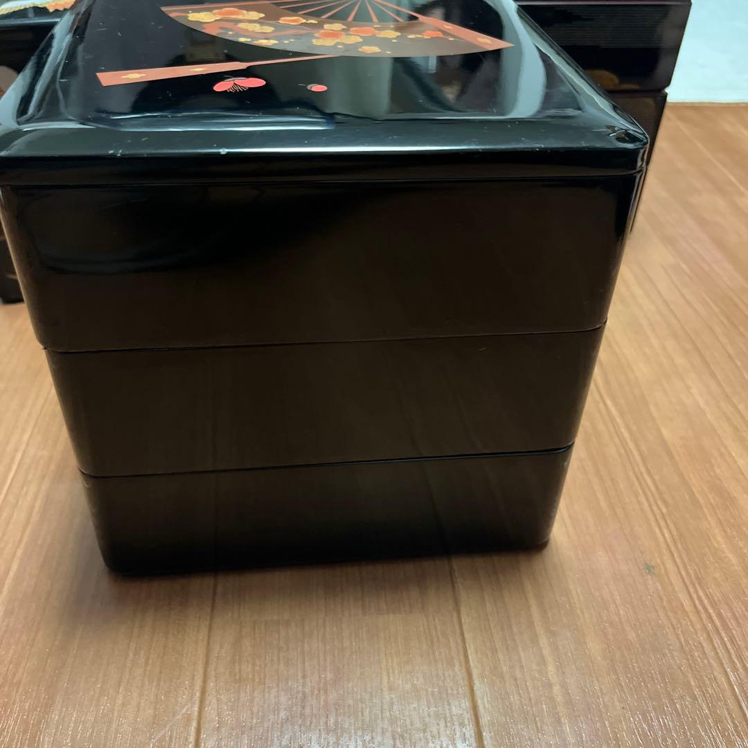 重箱 鶴と扇の装飾、3個セット