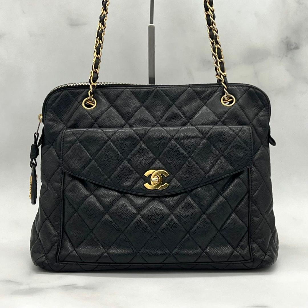 シャネル マトラッセ キャビアスキン ターンロック チェーンショルダー ブラック