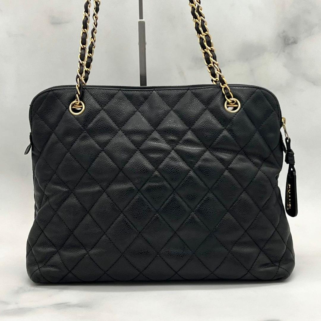シャネル マトラッセ キャビアスキン ターンロック チェーンショルダー ブラック