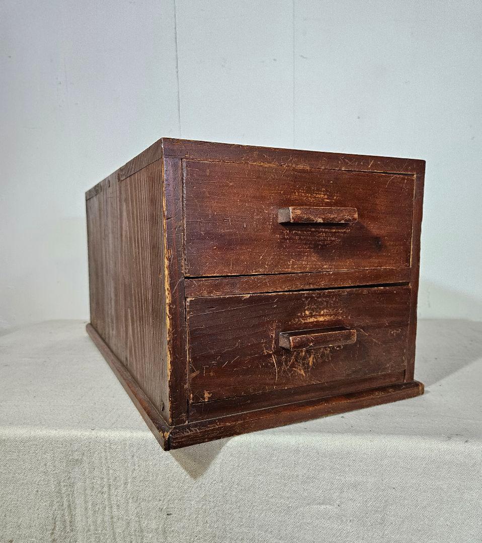 アンティーク 木製の小引出し 隠しスペース 二段 抽斗 キャビネット チェスト と ハイスツール セット】 木製 玄関収納 四つ脚 2段