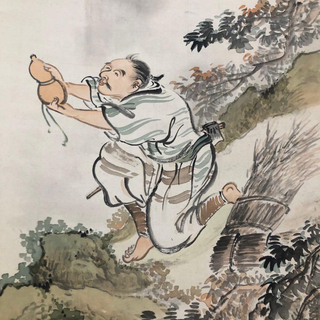 旧家蔵出 肉筆保証 大型 古美術 掛け軸 養老瀧孝子之図 骨董品 時代物