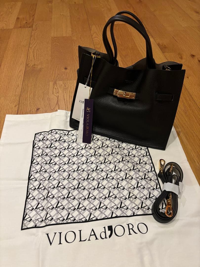 VIOLAd'ORO イタリアンWフェイスレザートートバッグ　黒　未使用