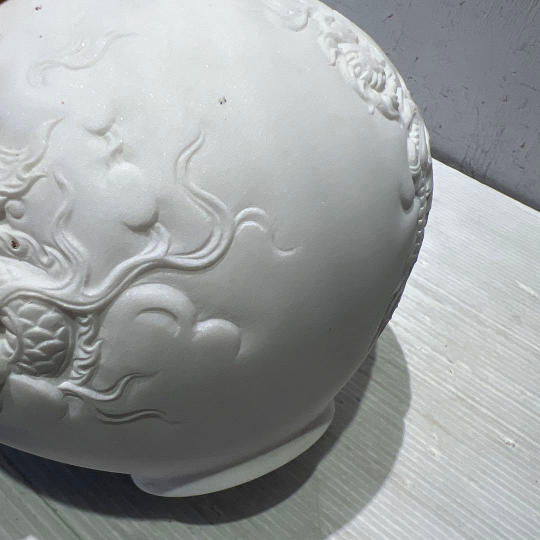 白 大理石 ドラゴン 彫刻 オブジェ 花器 壺 インテリア 希少