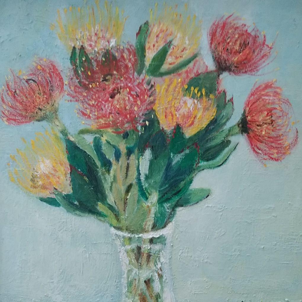 油彩画F8号 「ピンクッション ゴールドダスト」