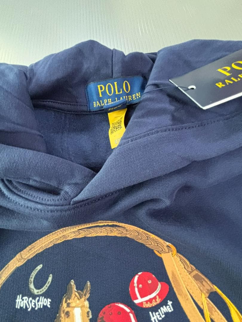 今季新品ラルフローレンスウェットポロベア パーカー紺色　ボーイズLX170