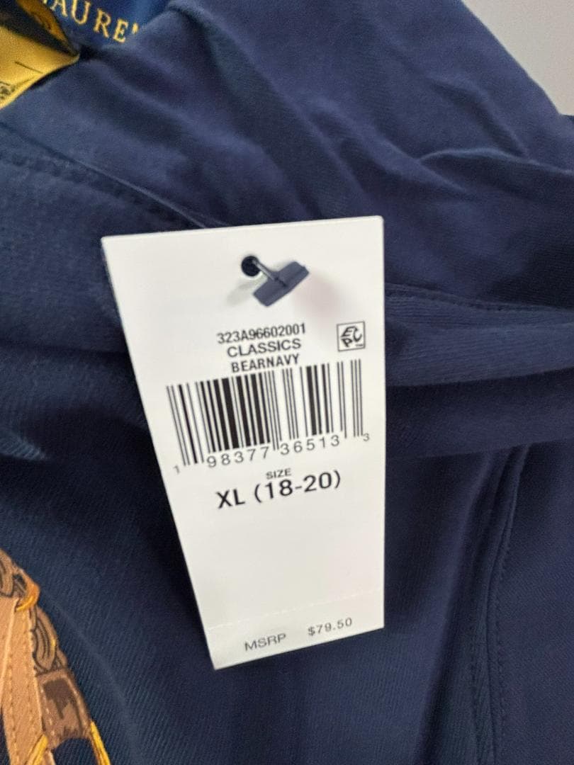 今季新品ラルフローレンスウェットポロベア パーカー紺色　ボーイズLX170