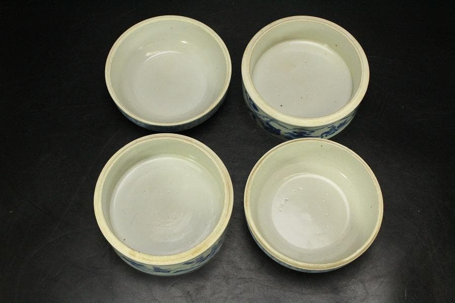 中国美術 青花 人物画 丸段重(LC827)