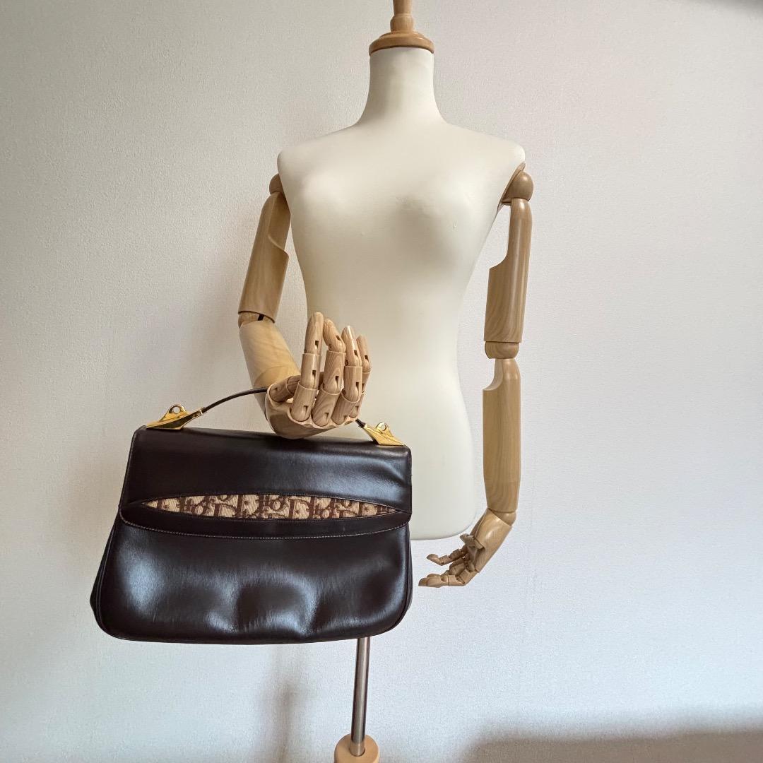 DIor ディオール ダークブラウン レザー ハンドバッグ