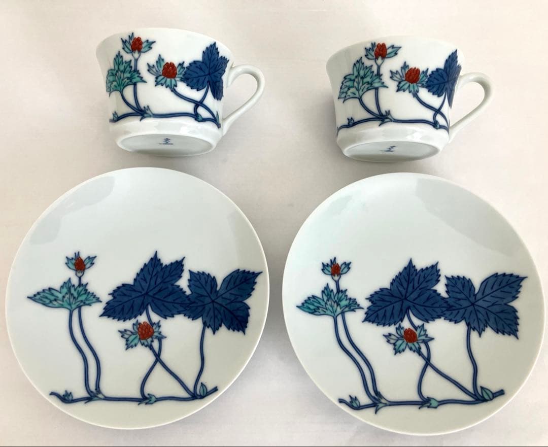 極美品☆今泉今右衛門☆2客☆錦苺絵紅茶