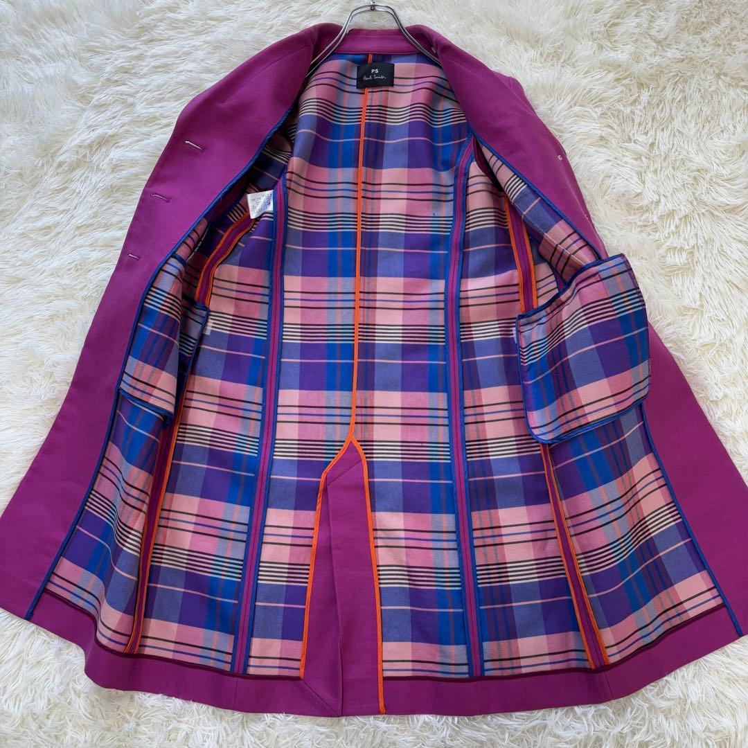 PS PaulSmith✨チェスターコート 裏地チェック ロング丈 ピンク 現行