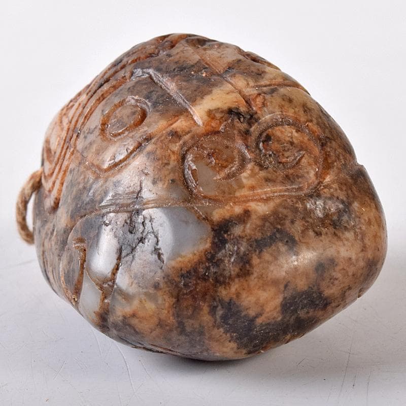 中国 玉石彫刻 漢詩刻 根付 紙鎮 置物 C 8331E