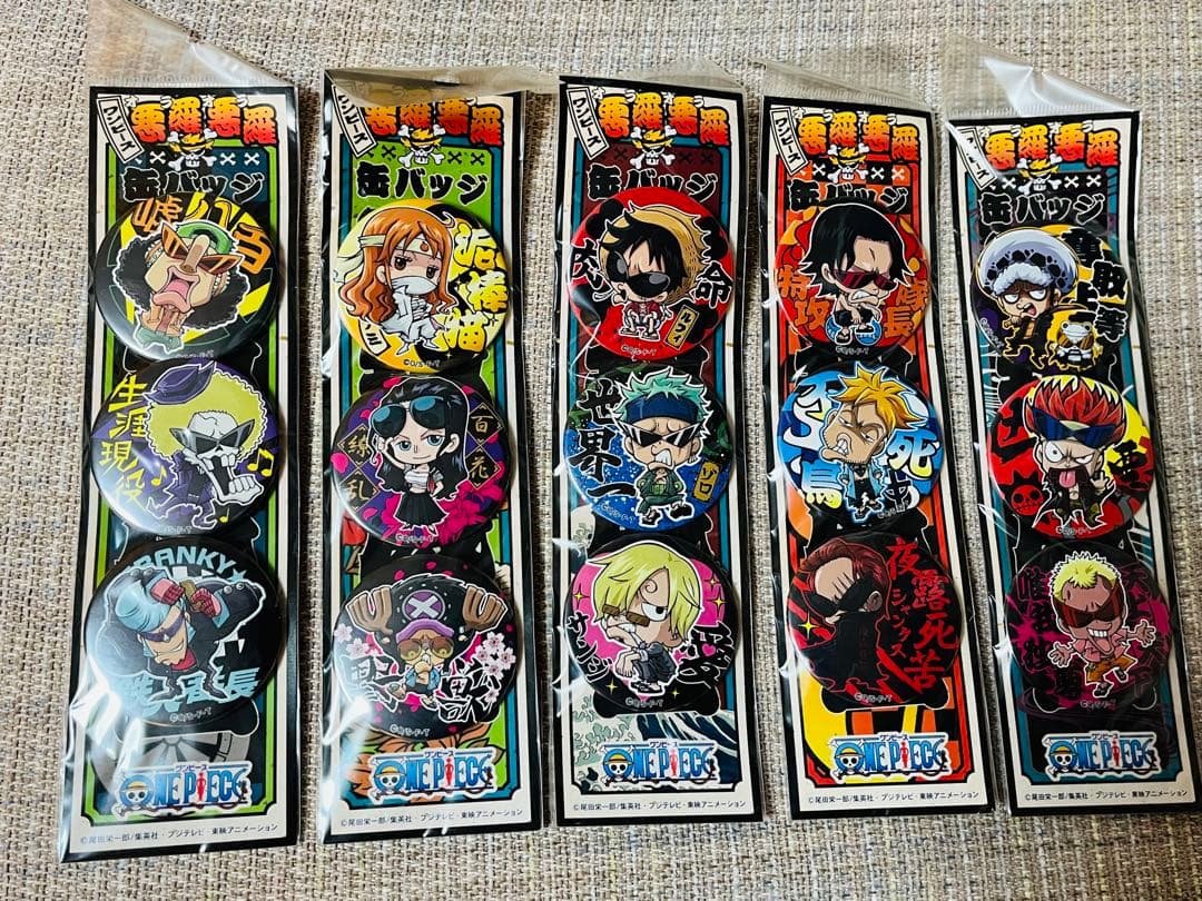 ワンピース 麦わらストア 限定 悪羅悪羅缶バッジ コンプ ルフィ ナミ ロビン ワンピース】MERRY&SUNNY 