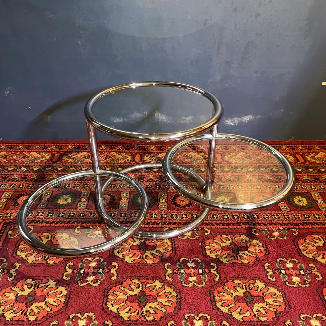 ミッドセンチュリー ラウンドテーブル スペースエイジ ガラス製3段